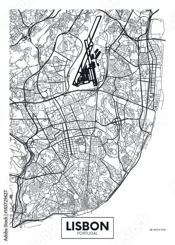 Fototapeta Vector poster map city Lisbon