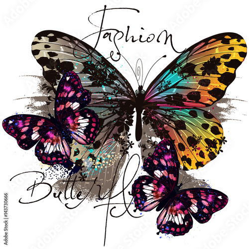 Fashion illustration with butterflies in colorful style