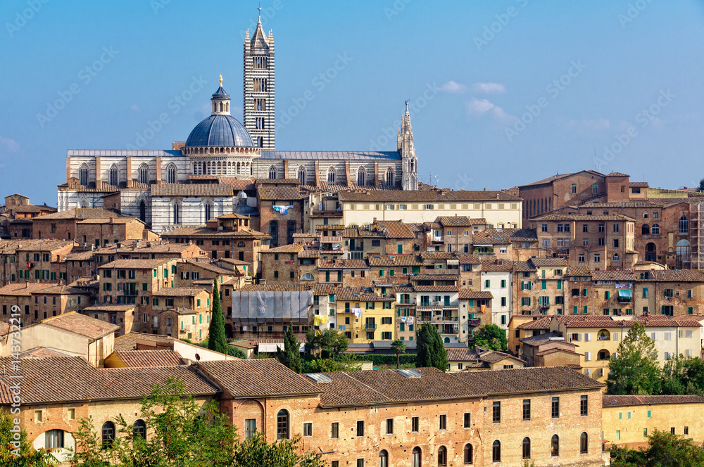 The view of the Cathedral Duomo of Siena and the surrounding houses from the Medici Fortress - Siena, Italy