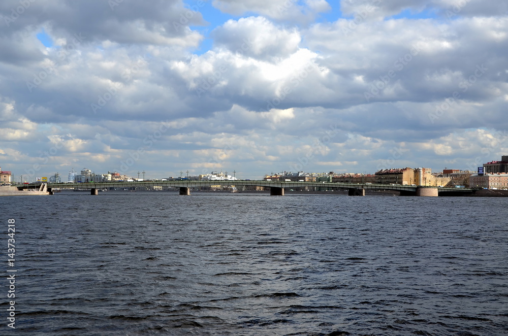 Liteyny Bridge above the Neva river. Spring in St. Petersburg, Russia