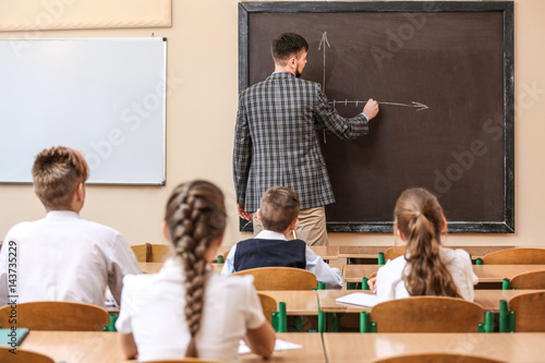 Pupils listening teacher in...