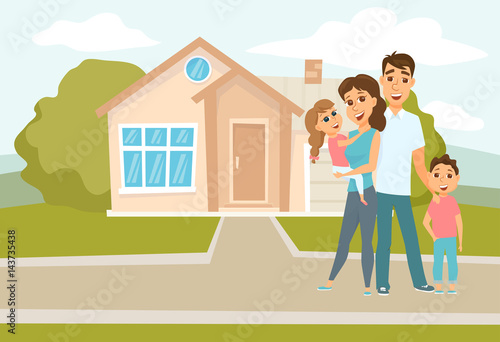 Family standing outside new home