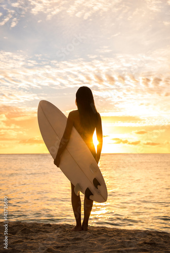 Photography Beach sunset sexy surfer woman surfing lifestyle relaxing holding surfboard looking at ocean for surf