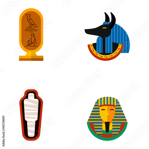 Set of vector flat design egypt travel icons culture ancient elements illustration.