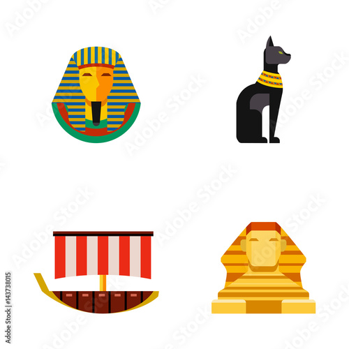 Set of vector flat design egypt travel icons culture ancient elements illustration.