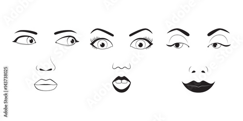 Girl emotion face cartoon vector illustration and woman emoji icon cute symbol character human expression black silhouette female avatar tongue feeling.