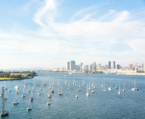City of San Diego,California Bay and sailboats