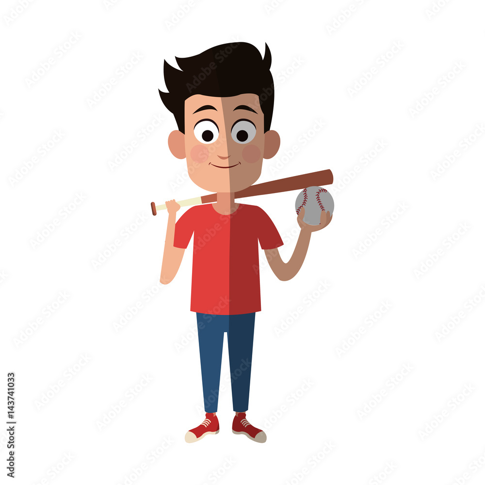 boy with baseball bat and ball, cartoon icon over white background. colorful design. vector illustration boy with baseball bat and ball, cartoon icon over white background. colorful design. vector illustration