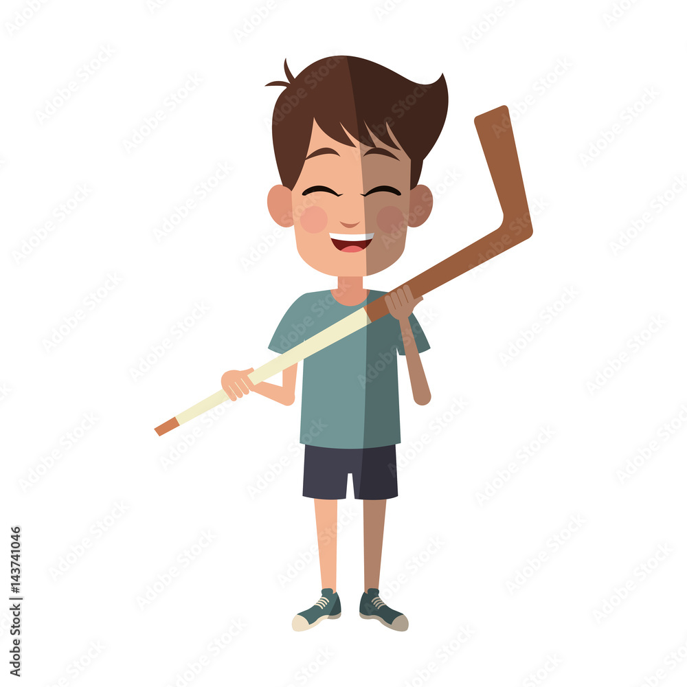 boy with hockey stick icon cartoon icon over white background. colorful design. vector illustration boy with hockey stick icon cartoon icon over white background. colorful design. vector illustration