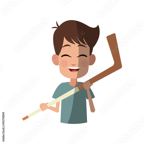 boy with hockey stick icon cartoon icon over white background. colorful design. vector illustration