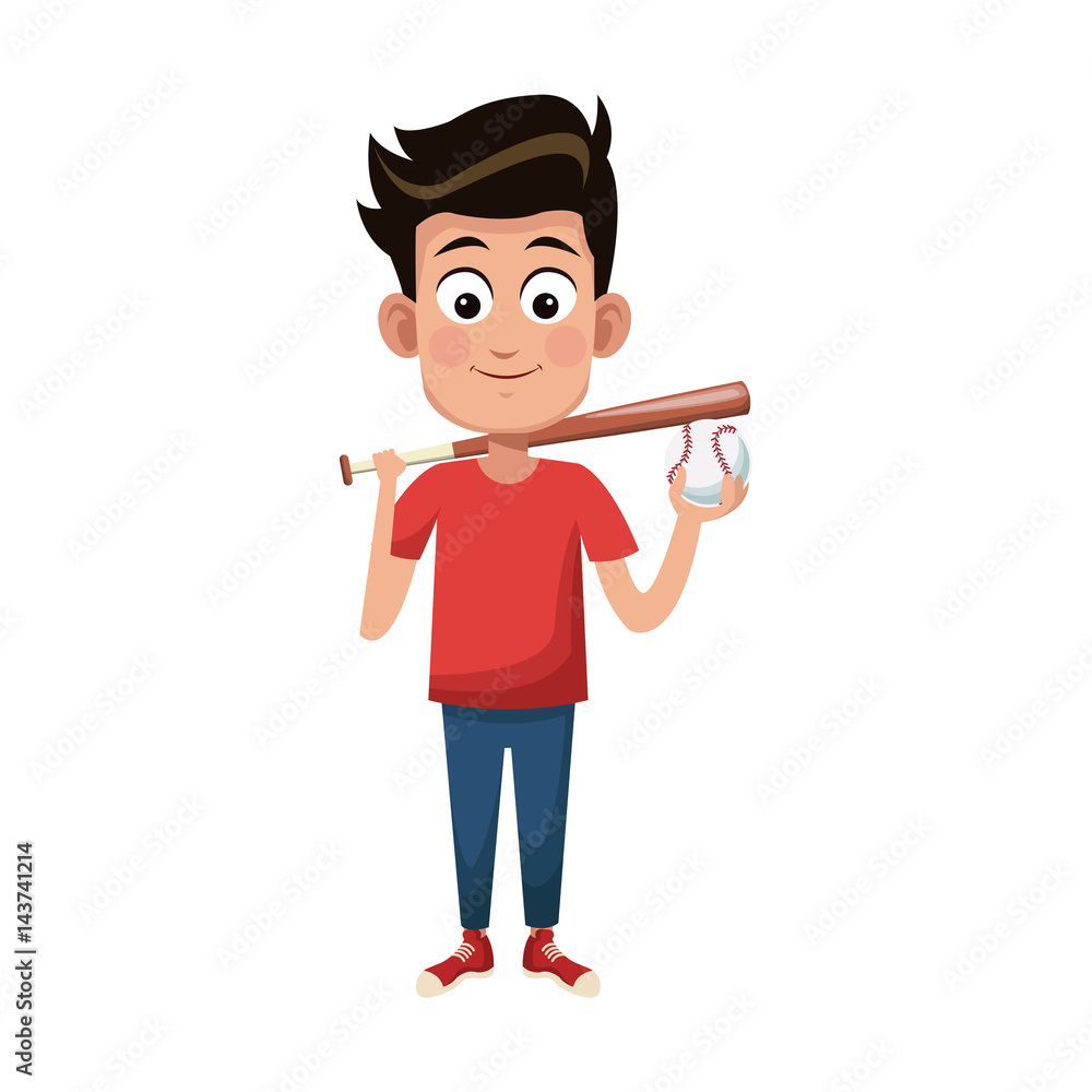 boy with baseball bat and ball, cartoon icon over white background. colorful design. vector illustration boy with baseball bat and ball, cartoon icon over white background. colorful design. vector illustration
