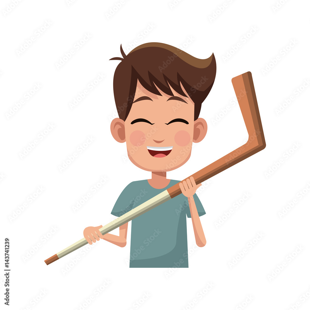 boy with hockey stick icon cartoon icon over white background. colorful design. vector illustration boy with hockey stick icon cartoon icon over white background. colorful design. vector illustration