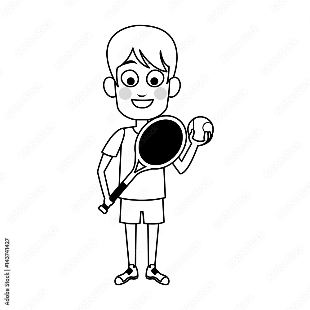 boy with tennis racket and ball, cartoon icon over white background. colorful design. vector illustration boy with tennis racket and ball, cartoon icon over white background. colorful design. vector illustration