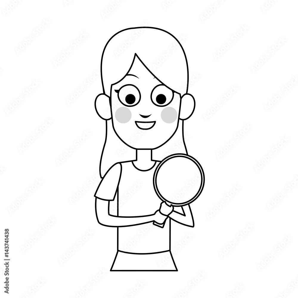 girl with ping pong racket, cartoon icon over white background. vector illustration