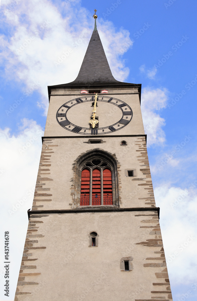 historic clock tower in the old town of Chur, Switzerland historic clock tower in the old town of Chur, Switzerland