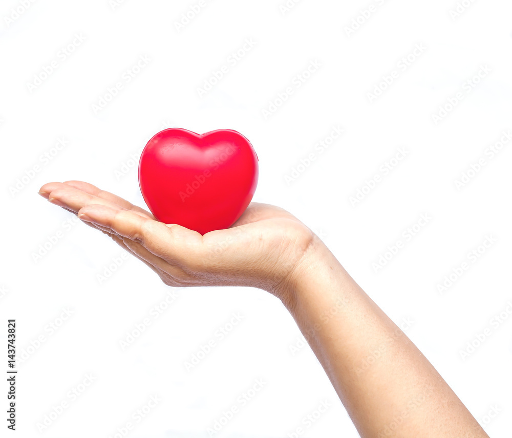 hand holding a red heart on white background hand holding a red heart on white background