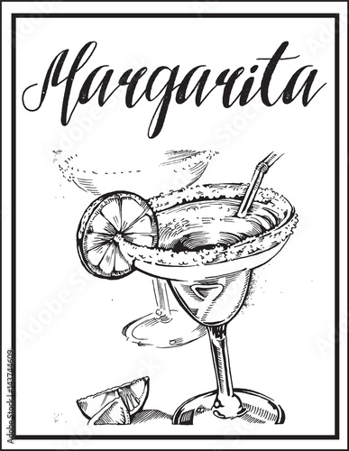 Vector image of a cocktail with a name.Margarita.