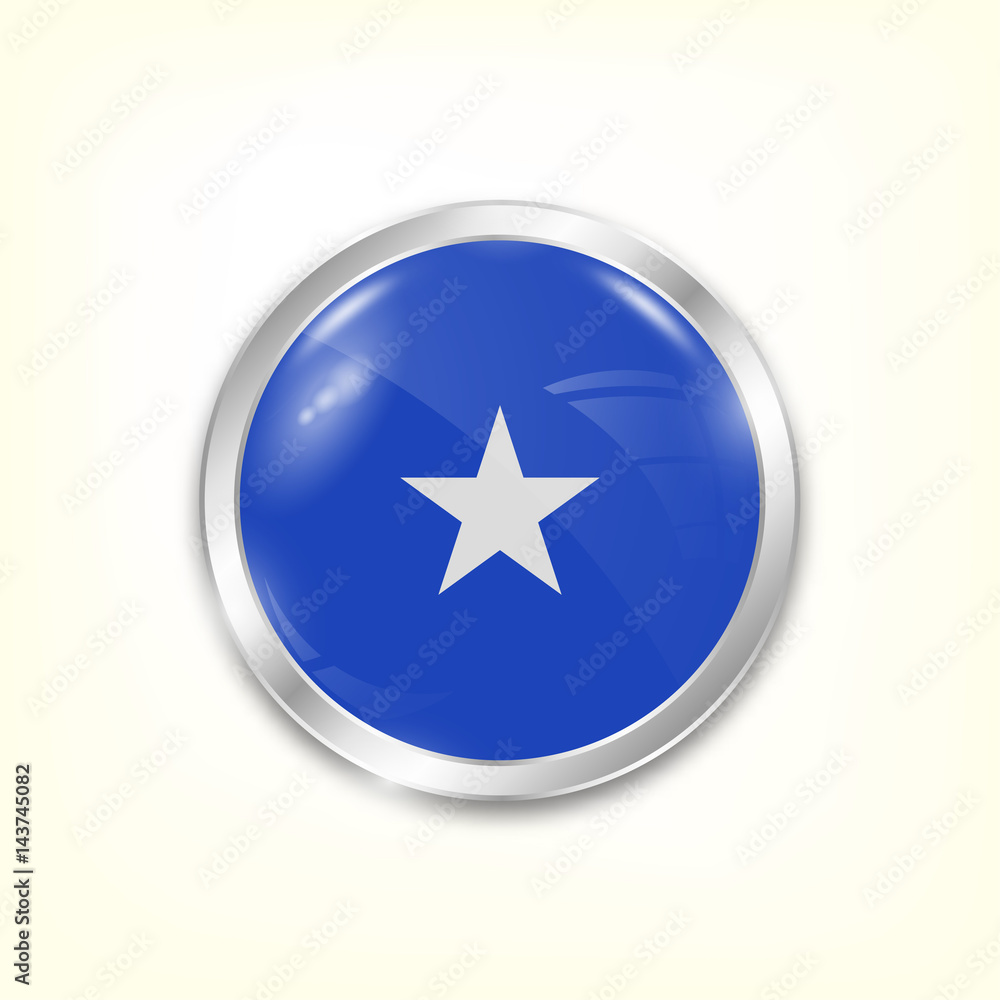 Round button national flag of Somalia with the reflection of light and shadow. Icon country. Realistic vector illustration. Round button national flag of Somalia with the reflection of light and shadow. Icon country. Realistic vector illustration.