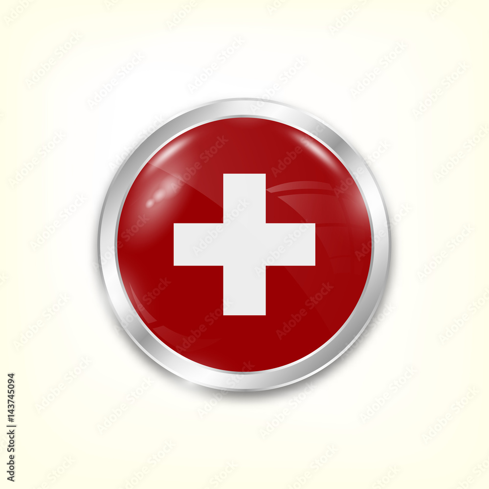 Round button national flag of Switzerland with the reflection of light and shadow. Icon country. Realistic vector illustration. Round button national flag of Switzerland with the reflection of light and shadow. Icon country. Realistic vector illustration.
