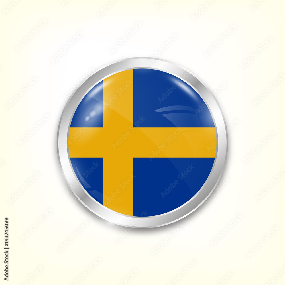 Round button national flag of Sweden with the reflection of light and shadow. Icon country. Realistic vector illustration. Round button national flag of Sweden with the reflection of light and shadow. Icon country. Realistic vector illustration.