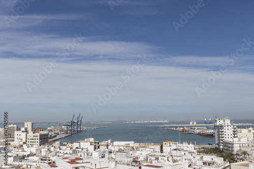 View of the historic center and port of Cadiz from the observation deck, take in Cadiz, Andalusia, Spain