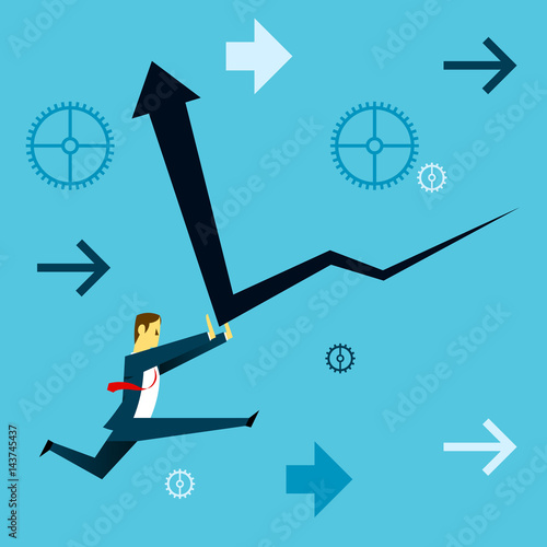 Standing survive. Businessman running and dispels the financial downturn. Concept business vector illustration.