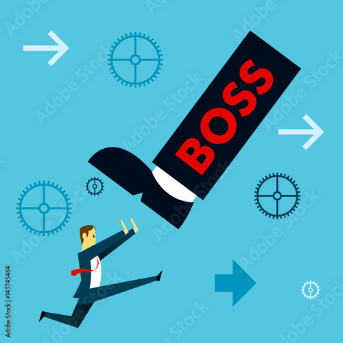 Standing survive. Businessman running to avoid pressure from the boss. Concept business vector illustration.