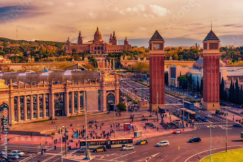 Photography Aerial top view of Barcelona, Catalonia, Spain in the spring