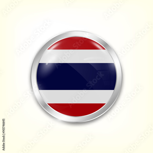 Round button national flag of Thailand with the reflection of light and shadow. Icon country. Realistic vector illustration.