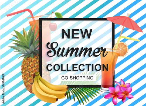 New summer collection sale banner. Exotic tropical