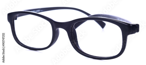 black frame glasses isolated on white background