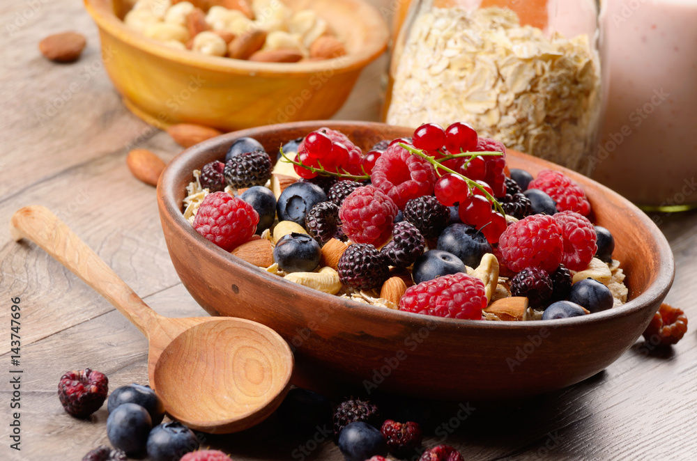 Oats nuts berries yogurt