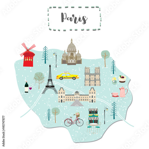 Cute map of Paris in France