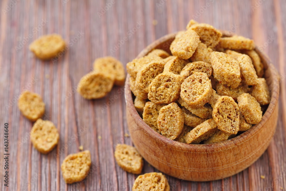 Croutons in bowl Croutons in bowl