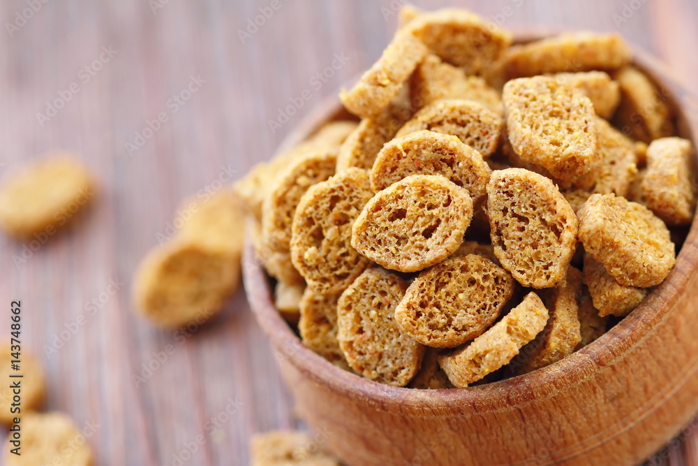 Croutons in bowl Croutons in bowl