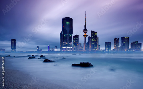 Kuwait city skyline during sunset