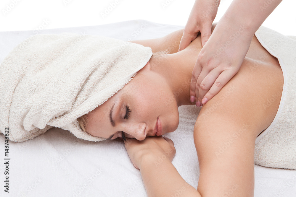 Beautiful girl getting back massage Beautiful girl getting back massage