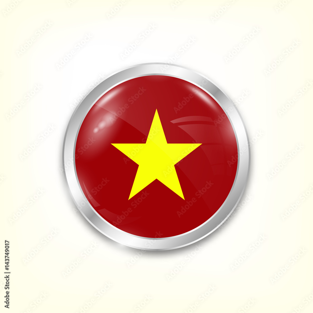 Round button national flag of Vietnam with the reflection of light and shadow. Icon country. Realistic vector illustration. Round button national flag of Vietnam with the reflection of light and shadow. Icon country. Realistic vector illustration.