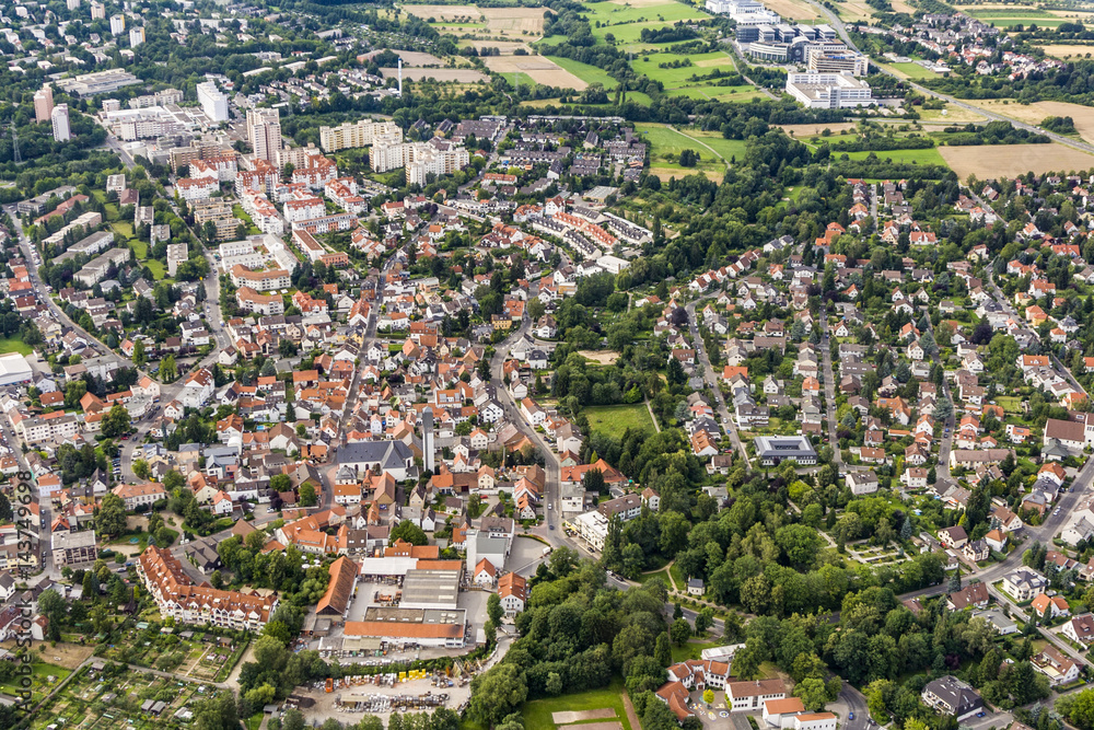 aerial of town of Schwalbach in Germany
