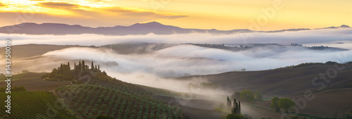 Fairytale  misty morning in the most picturesque part of Tuscany  val de orcia valleys