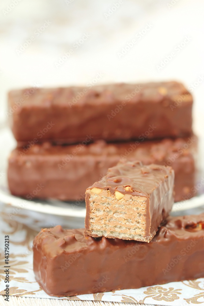 Waffles with chocolate cream and nuts Waffles with chocolate cream and nuts