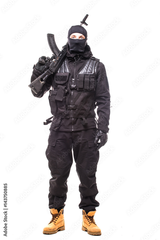 one caucasian army soldier man portrait on guard on studio isolated on white background one caucasian army soldier man portrait on guard on studio isolated on white background