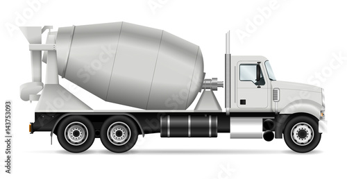 Mixer truck vector illustration, view from side. Template for corporate identity, branding and advertising. All layers and groups well organized for easy editing and recolor.