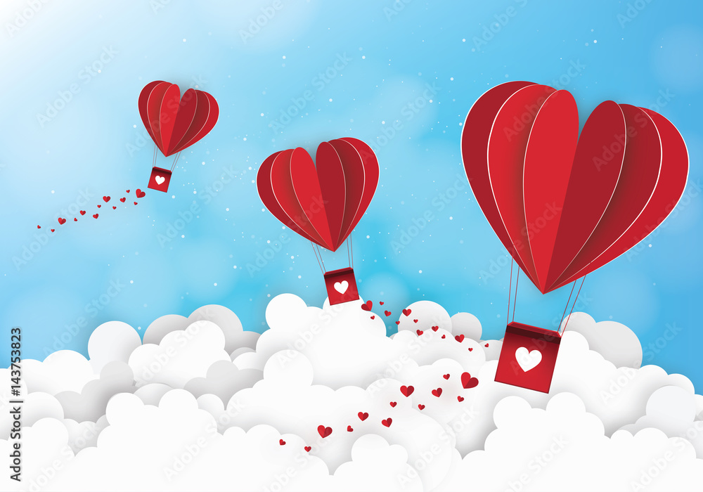 Paper art of concept idea love and valentine day, Origami made hot air. Vector Illustration