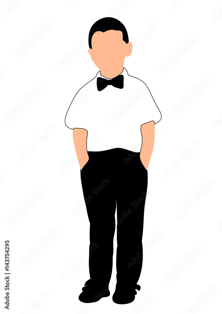 Vector black and white silhouette of a boy in a bow tie