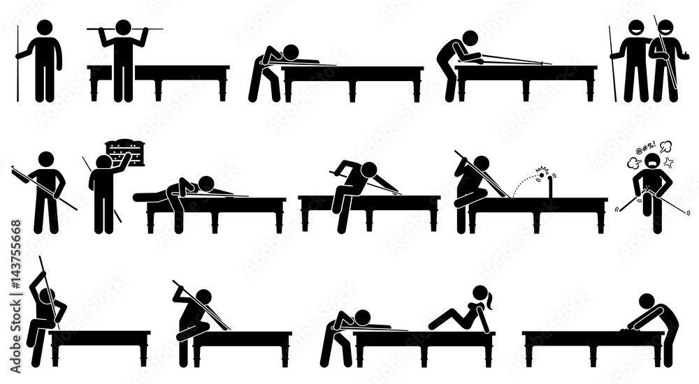 Professional snooker player playing on the table. Artworks depicts the  positions and postures of playing snooker. Stock Vector | Adobe Stock
