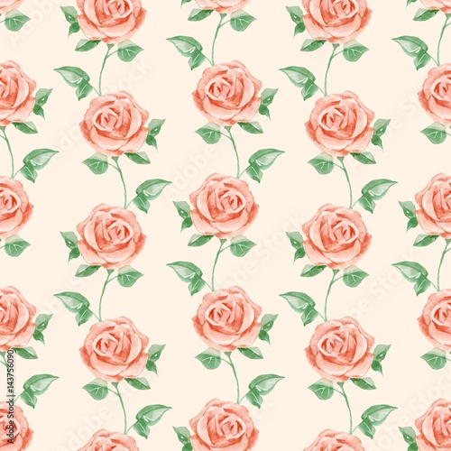 Hand drawn watercolor floral seamless pattern. Roses © Gribanessa