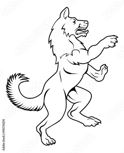 Dog or Wolf in Heraldic Rampant Coat of Arms Pose