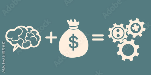 the concept of investment. brain plus money equals gears.