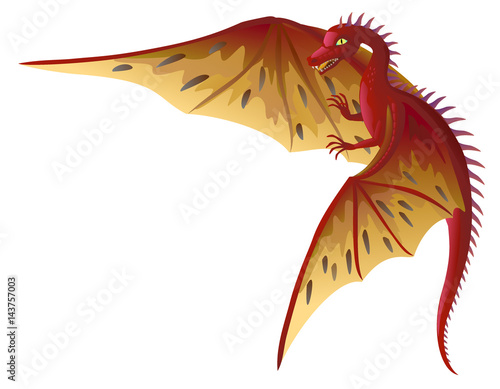 Red angry flying dragon isolated 
